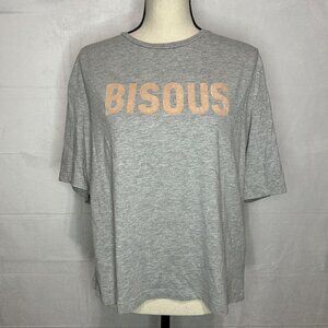 H&M Womens Bisous T-Shirt Top Short Sleeves Crew Neck Tee Gray Size M